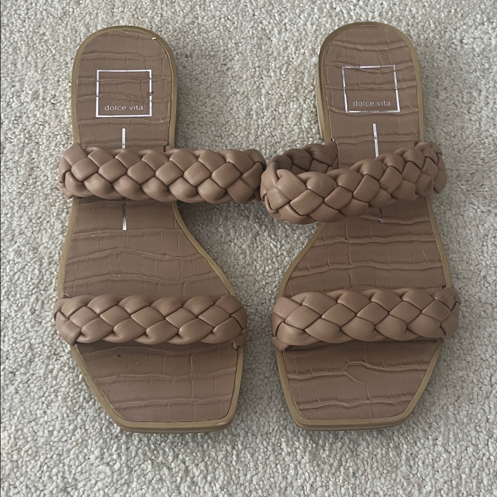 Dolce Vita Braided Double-Strap Square-Toe Sandals in Taupe - Picture 3 of 3